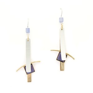 Long Two-tone with Shiny Gold and Purple Catsite Earrings
